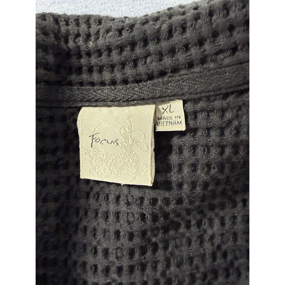 Focus Black Waffle Knit Cotton Button Front Lagenlook Vest Women's XL Casual - Picture 3 of 8